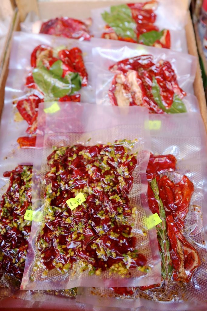 sun dried tomatoes with pistachios, Palermo, Sicily