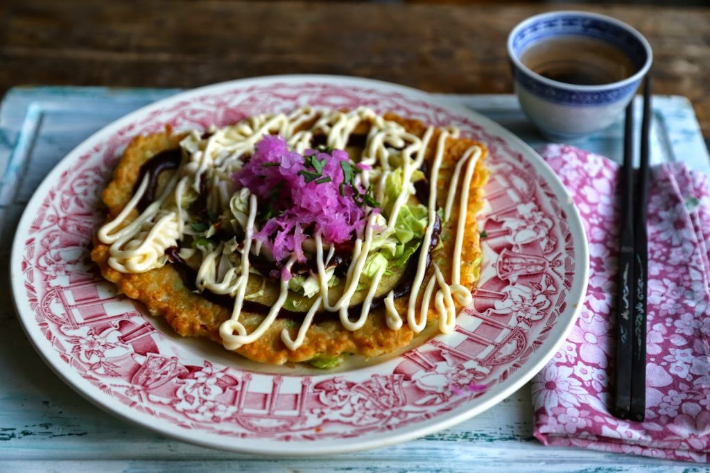 okonomiyake, Japanese cabbage pancake omelette, 