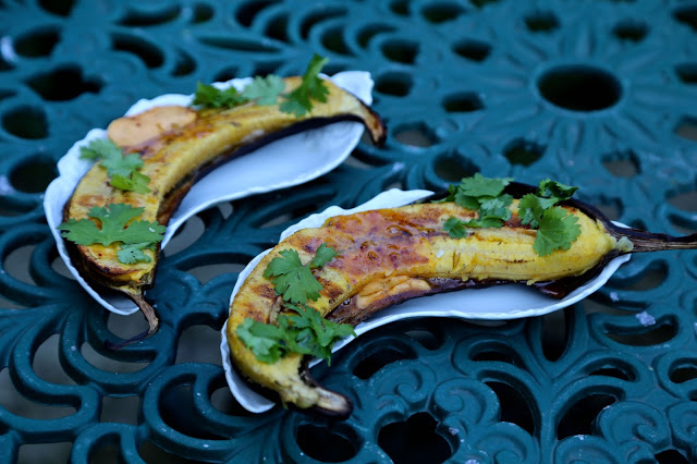 BBQ plantain with chilli butter, lime and coriander