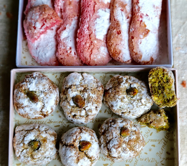 wine and biscuits: biscuits roses de reims and pistachio cantuccini