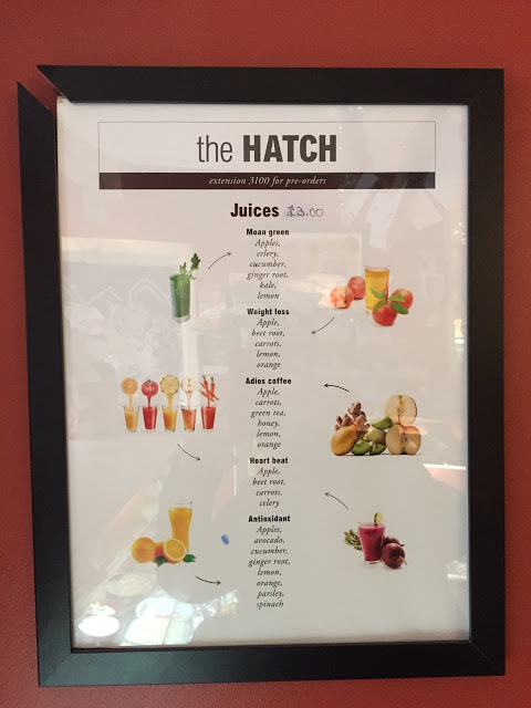 juice menu, The Hatch at Vogue House