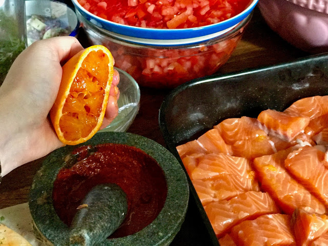 achiote with sour orange to marinate salmon for tacos