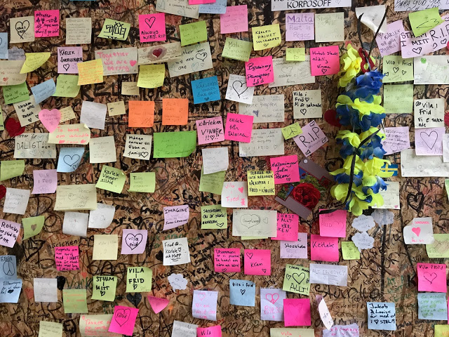 Stockholm mementoes left after the terrorist attack in the centre April 2017