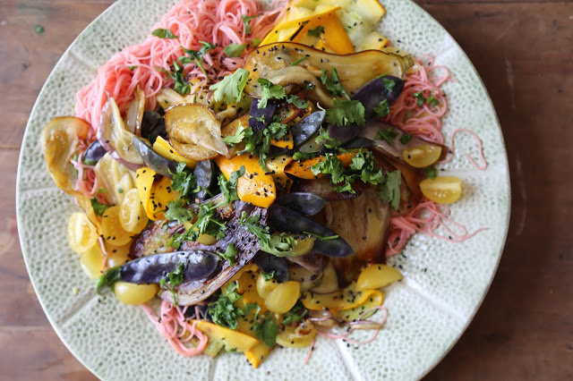 Rainbow vegetables with soba noodles pic: Kerstin Rodgers