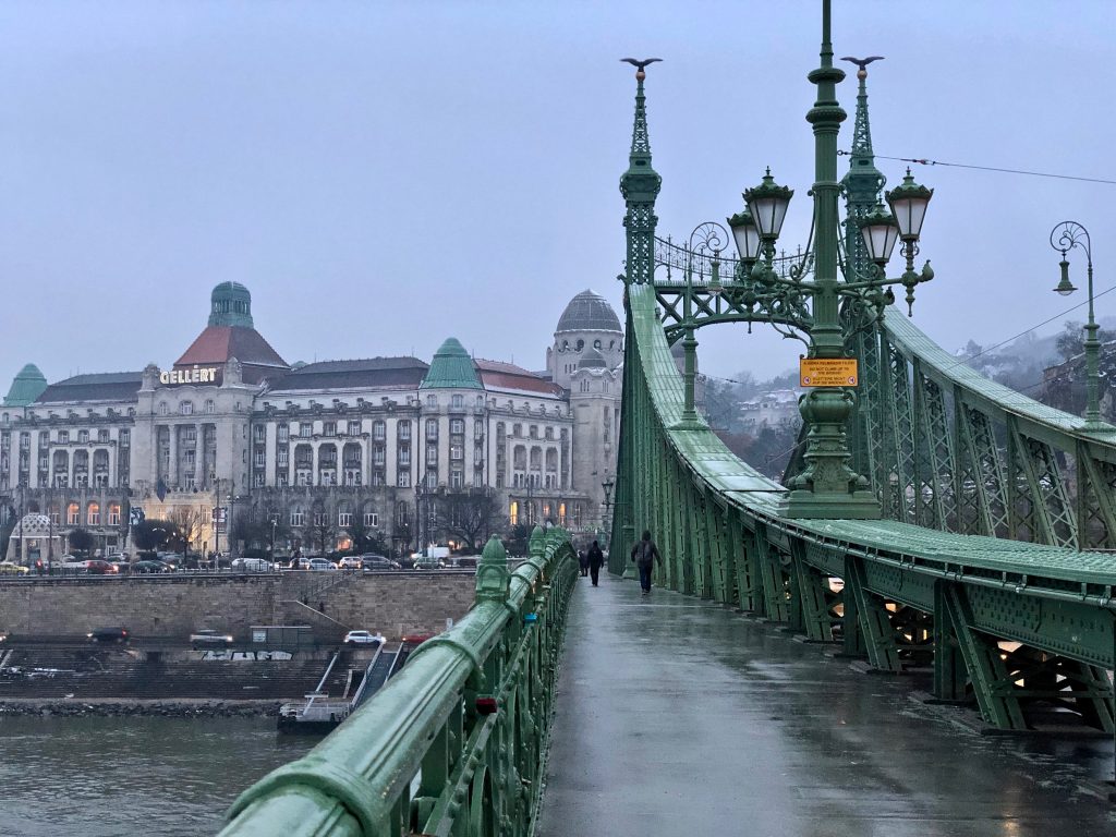 gellert hotel/spa and Szechenyi chain bridge. Budapest pic:Kerstin Rodgers/msmarmitelover.com